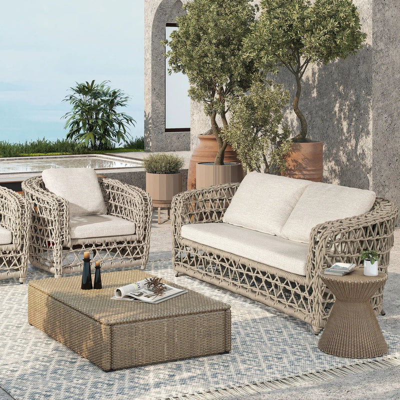 Everly - Frame Barrel Deep Seating Patio Loveseat Sofa Axroma Olefin - Oat Beige by Unique Piece Furniture