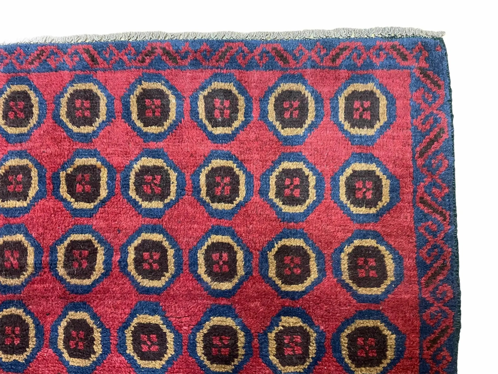 3'X 4'8" Vintage Handmade Tribal Wool Rug Balouchi Rug Afghan Rug Red Beige Blue by Jewel Rugs