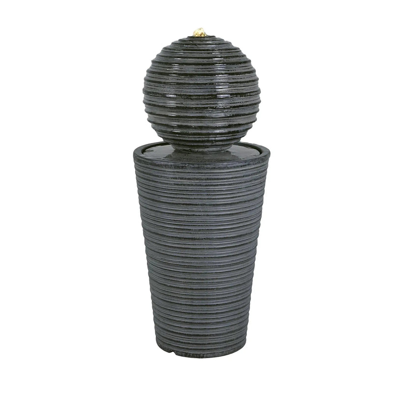 31.5" Tall Striped Column Fountain With LED Light Design For Outdoor Spaces - Gray by HouseOfZazla