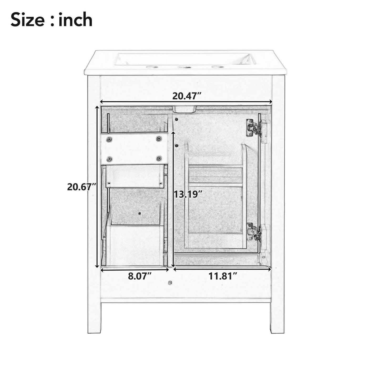 Elegant Bathroom Vanity With Ceramic Sink, Soft Close Doors And Drawers, Double Storage Racks by HouseOfZazla