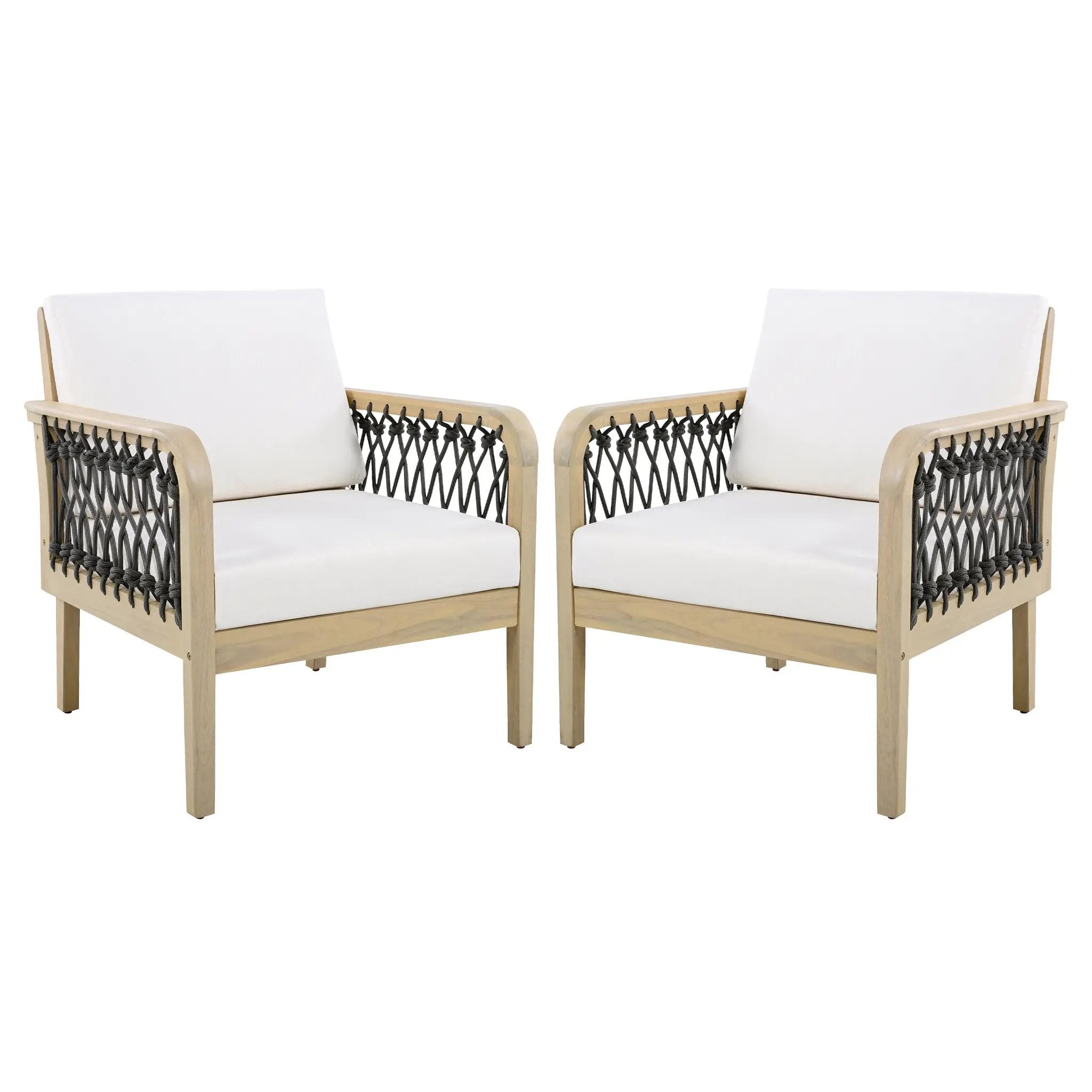 Outdoor Acacia Wood Club Chair with Handwoven Rope (Set of 2) by HouseOfZazla