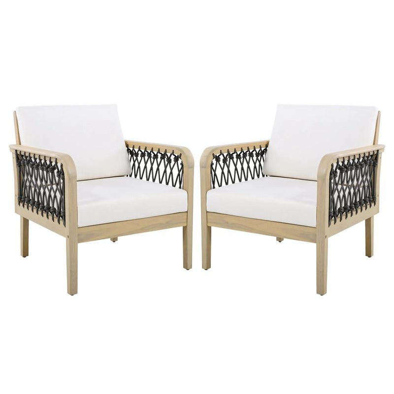 Outdoor Acacia Wood Club Chair with Handwoven Rope (Set of 2) by HouseOfZazla