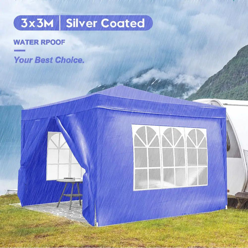 10'X10' Folding Canopy With 4 Removable Sidewalls Outdoor Event Shelter UPF 50+ Gazebo Portable Tents For Parties Beach Camping Wedding Ez Pop Up Canopy 4 Pieces Weight Bag + Carry Bag by Unique Piece Furniture