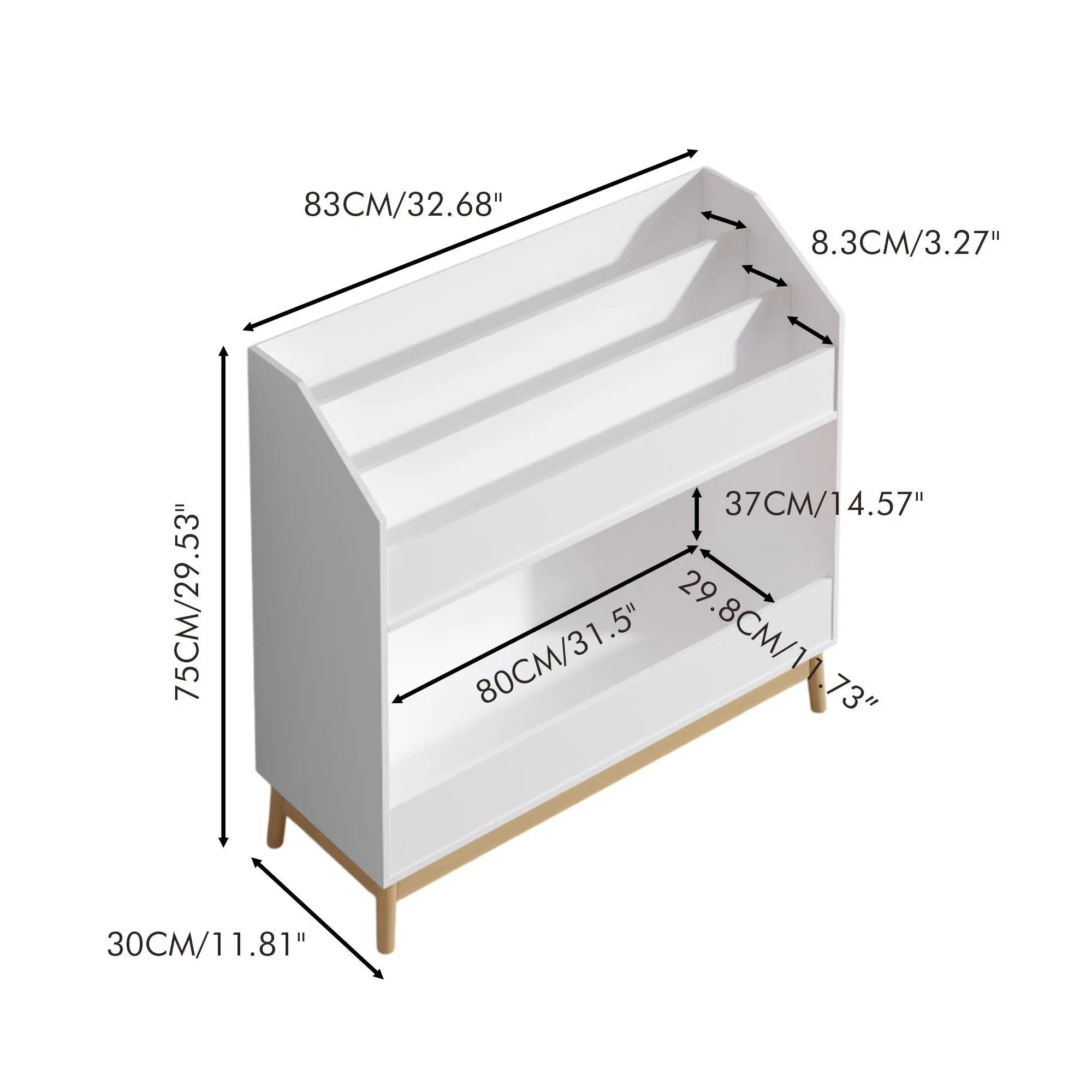 Bookcase Organizer With Storage, 3 Tier Toddler Book Display Shelf For Playroom - White by Unique Piece Furniture