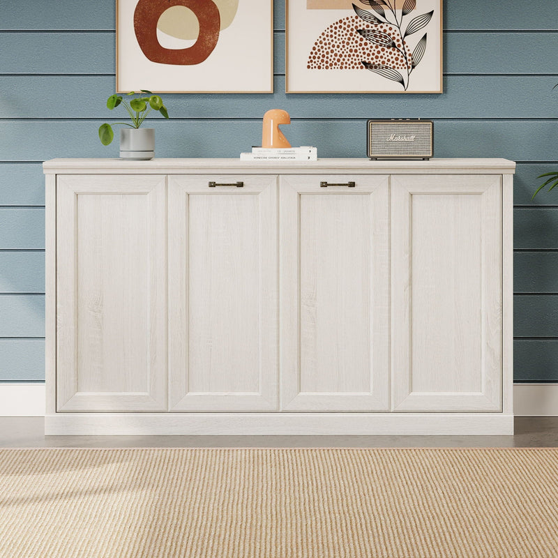 Twin Size Horizontal Murphy Bed With Dual Piston System, Space Saving Wall Bed Folds Into Cabinet - Rustic White by HouseOfZazla