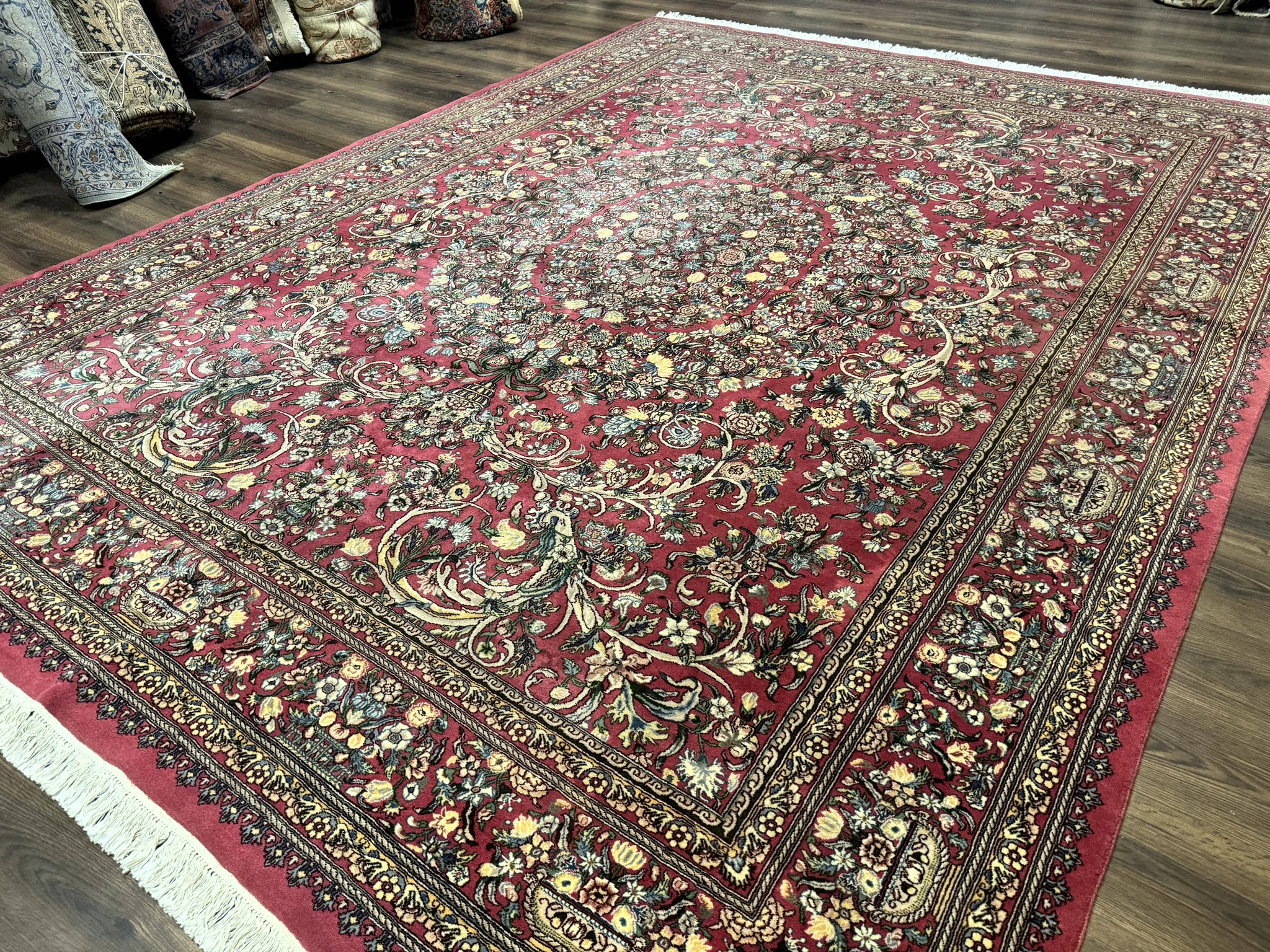 Sino Persian Rug 9x12, Fine 290 KPSI, Rose-Red, Floral Allover by Jewel Rugs