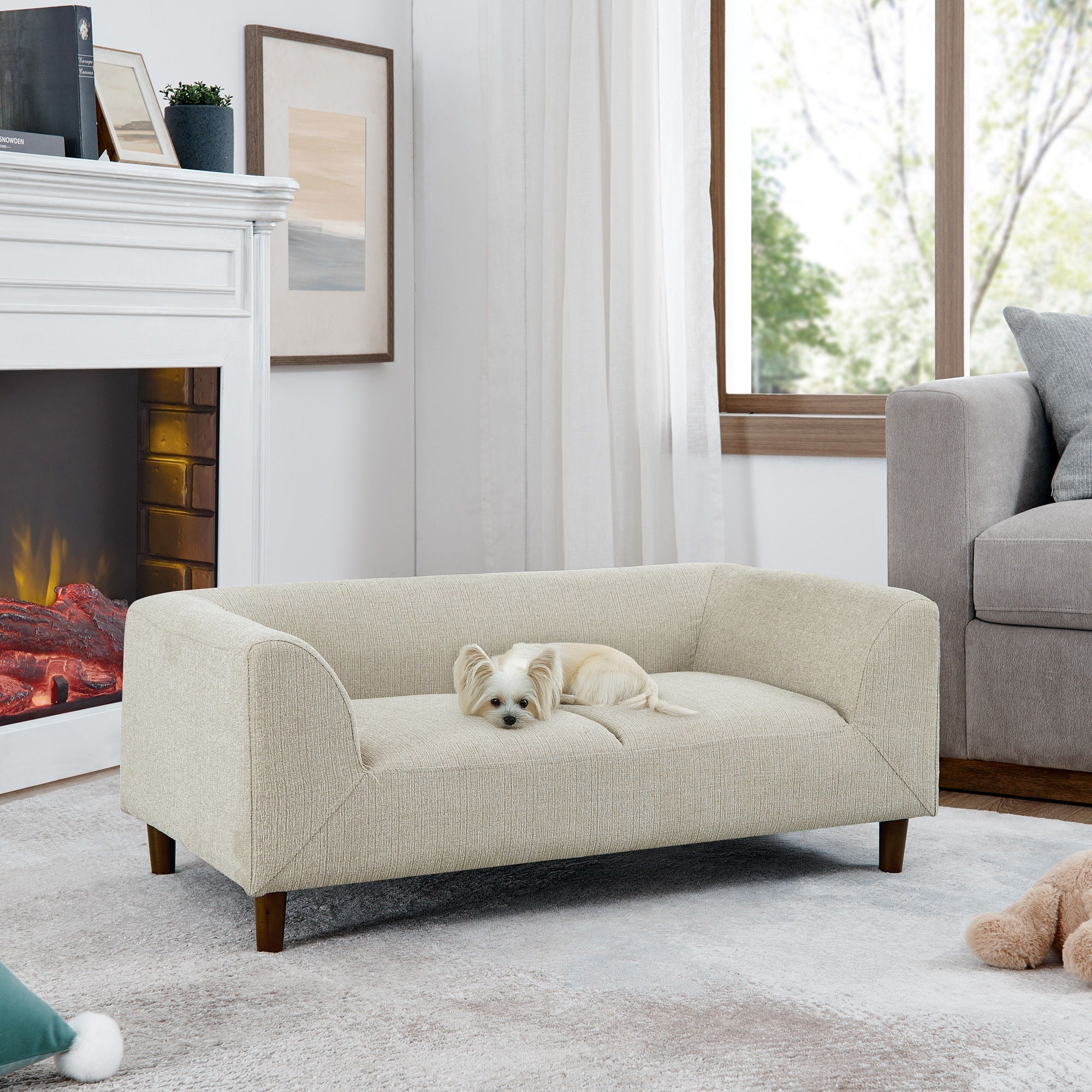 Modern Rectangular Pet Sofa With Backrest And Armrests For Small And Medium Dogs, Soft Cushion by HouseOfZazla