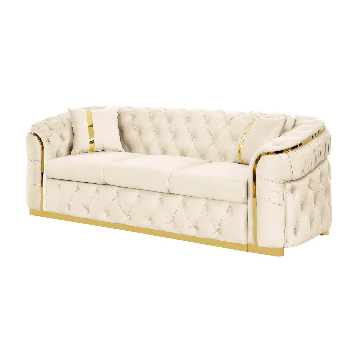 Button Tufted Couch With 2 Pillows, 3 Seater Luxury Chesterfield Sofa by Unique Piece Furniture