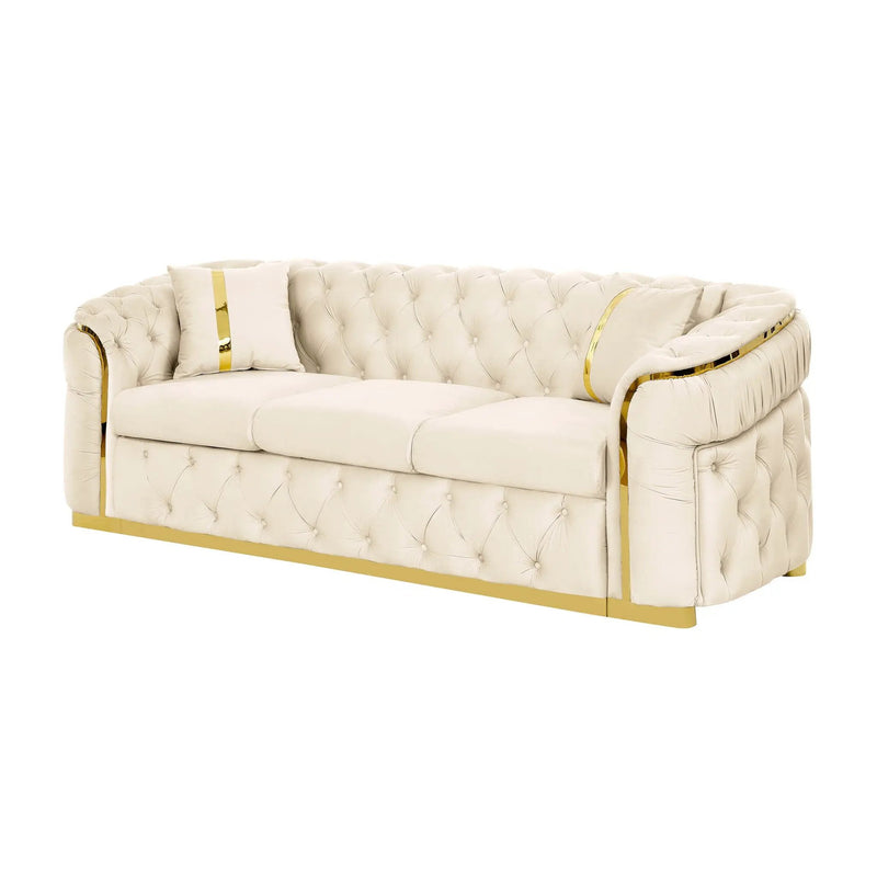Button Tufted Couch With 2 Pillows, 3 Seater Luxury Chesterfield Sofa by Unique Piece Furniture