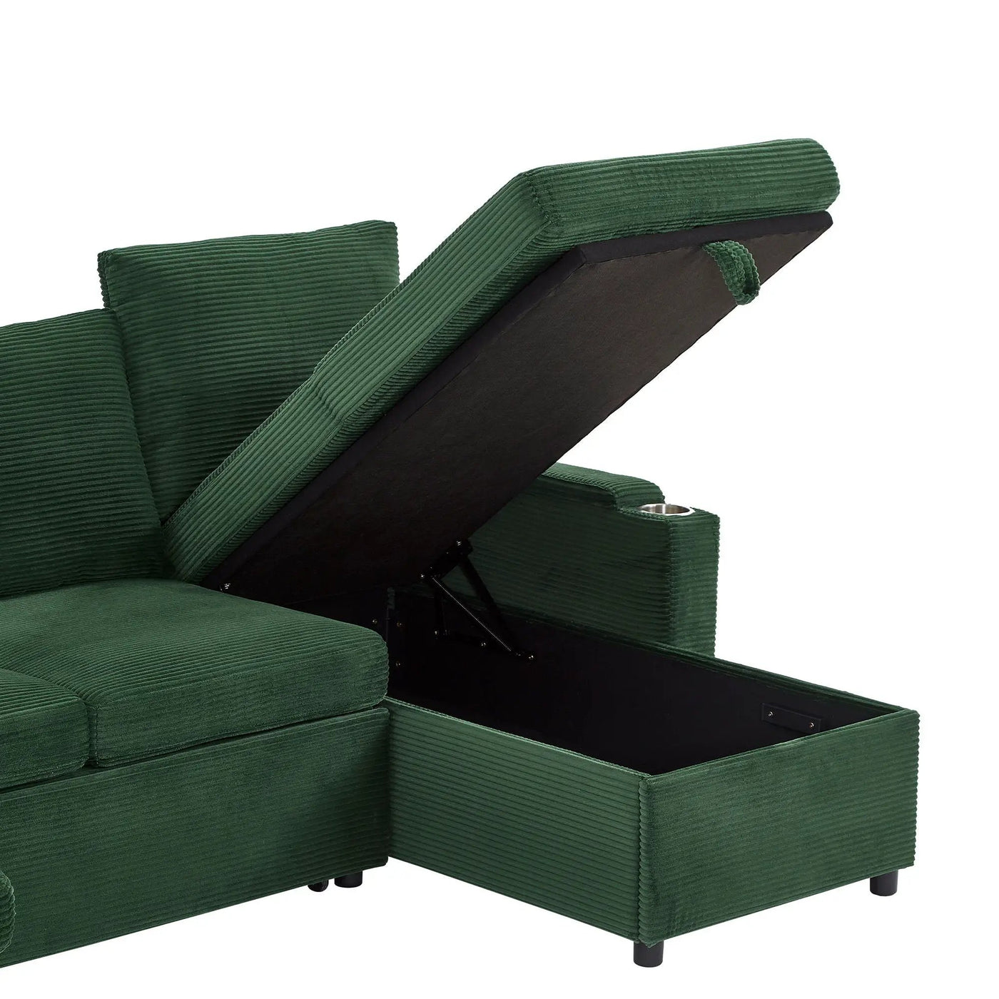 U Shaped Sectional Sofa Bed With Storage Chaise Lounges, USB Ports, And Cup Holders by HouseOfZazla
