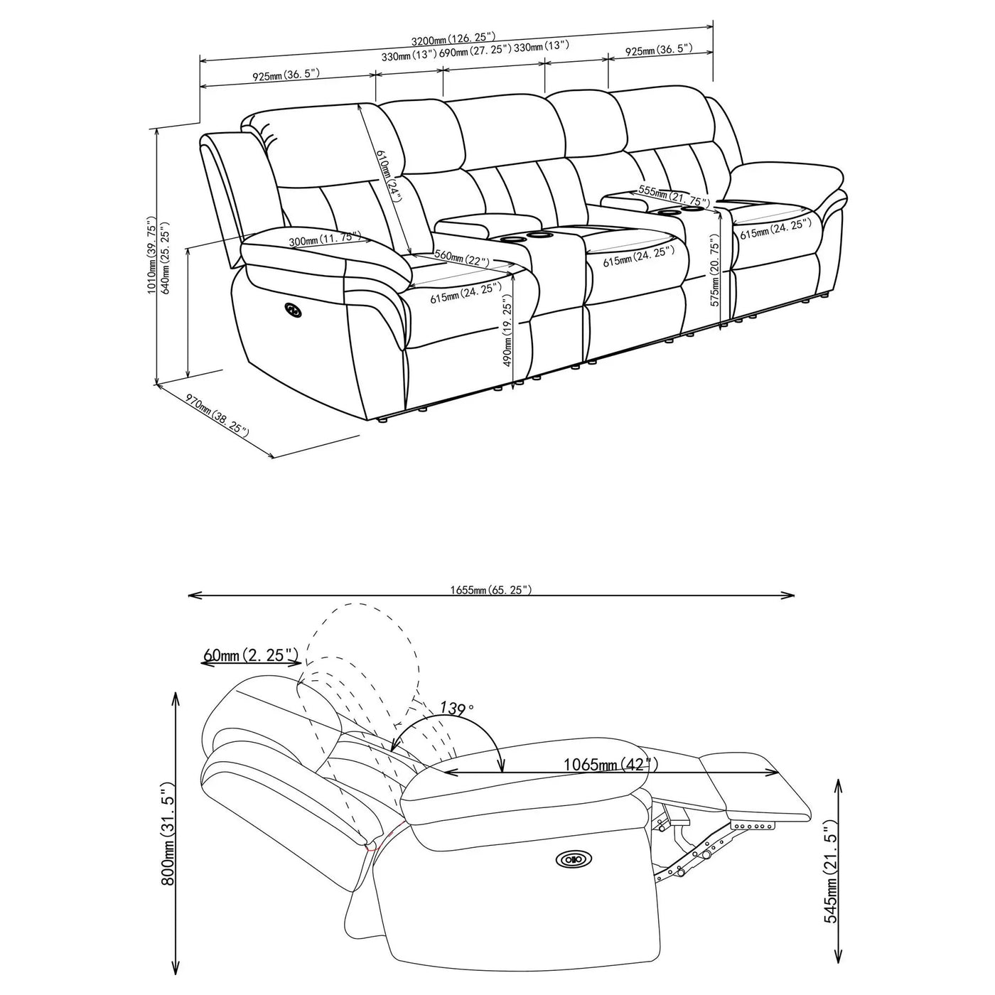 Divine - 5 Piece Power Reclining Home Theater Seating Set With Memory Foam Cushions And Storage Consoles by HouseOfZazla