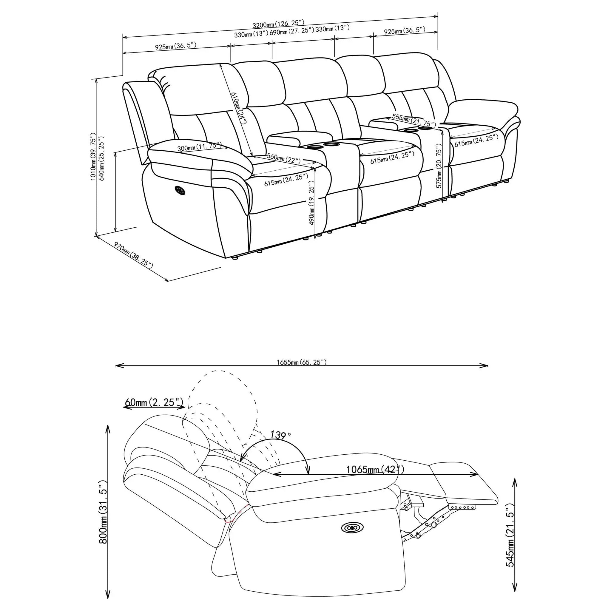 Divine - 5 Piece Power Reclining Home Theater Seating Set With Memory Foam Cushions And Storage Consoles by HouseOfZazla