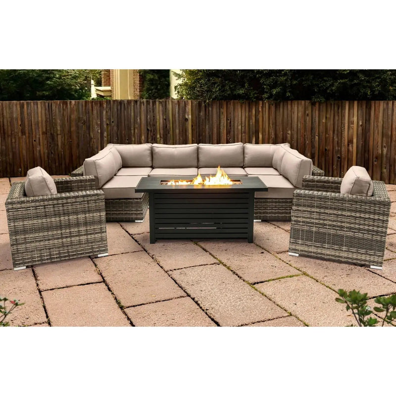 9 Piece Outdoor Sectional Set With Fire Pit Table And Cushions - Beige by Unique Piece Furniture