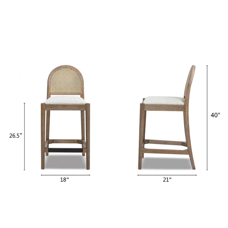 Panama 26.5" Curved Back Cane Rattan Counter Stool, Set of 2, Two-Tone Neutral by HouseOfZazla
