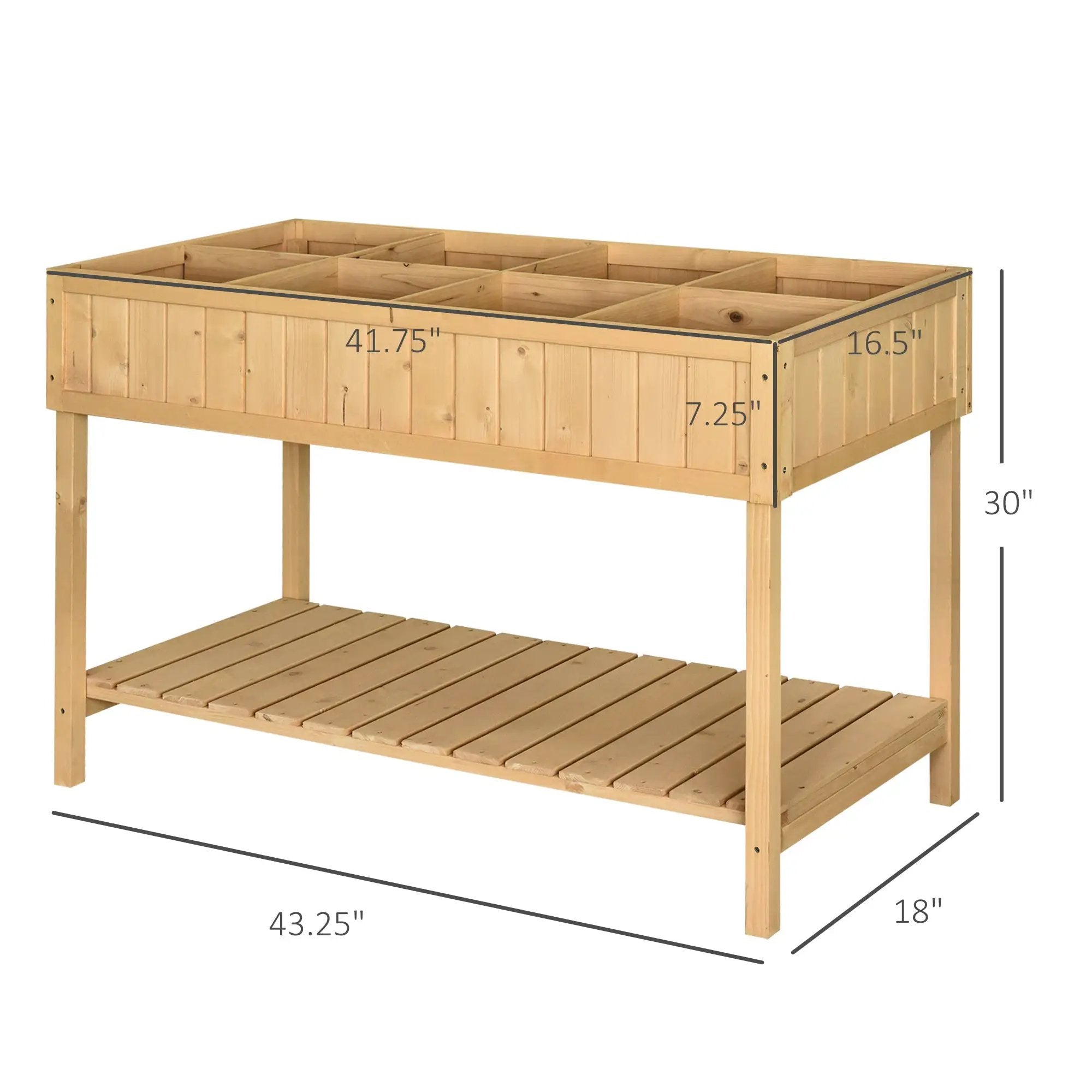 Outsunny 43" Wooden Raised Garden Bed with 8 Pockets and Shelf by HouseOfZazla