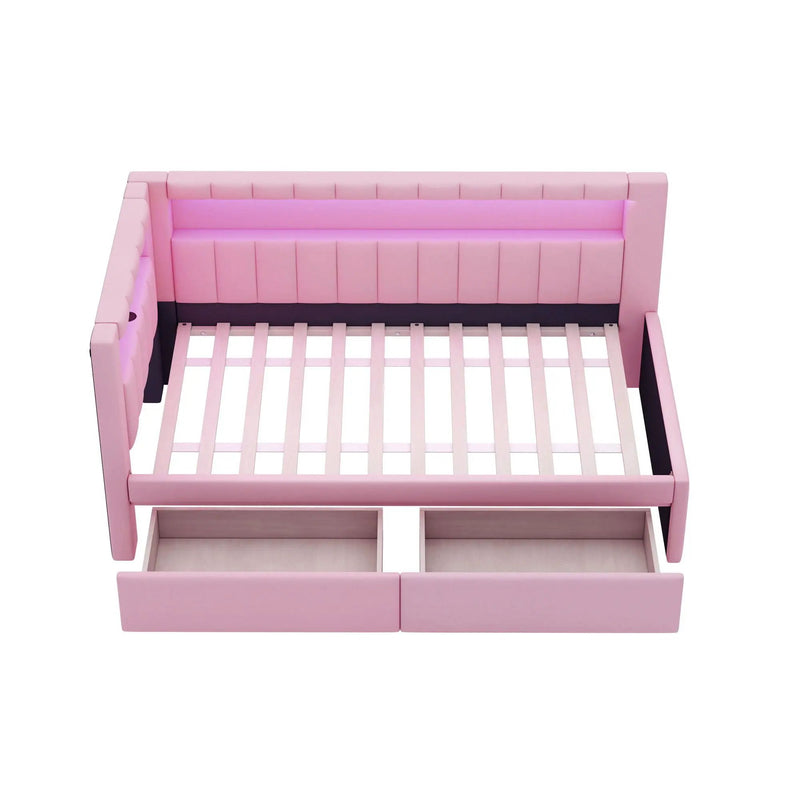 Upholstered Platform Bed With USB Ports And LED Belt