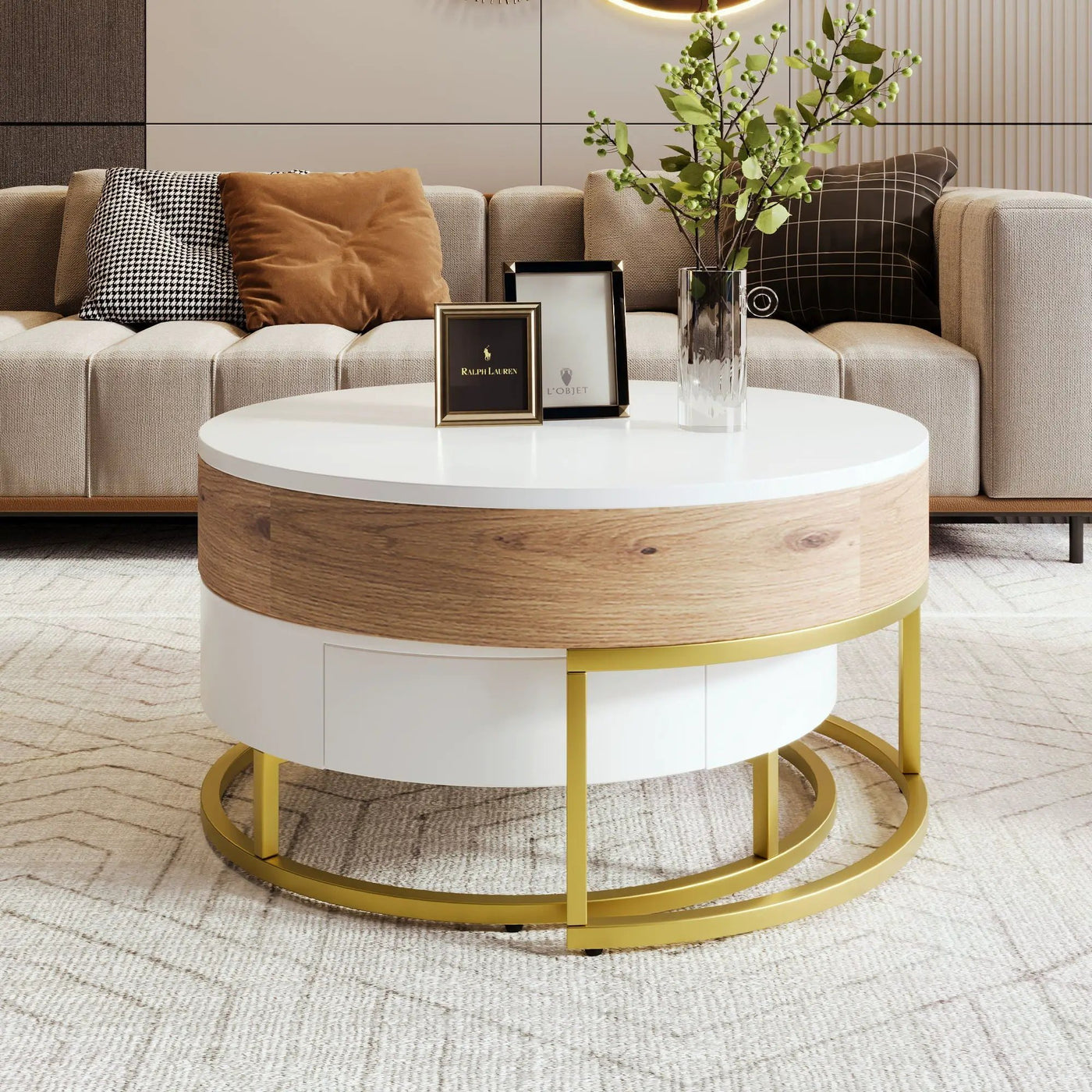 Modern Round Lift-Top Nesting Coffee Tables With 2 Drawers by HouseOfZazla