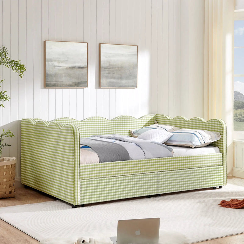 Gingham Daybed With USB Charging Port, Wave-Shaped Design by Unique Piece Furniture