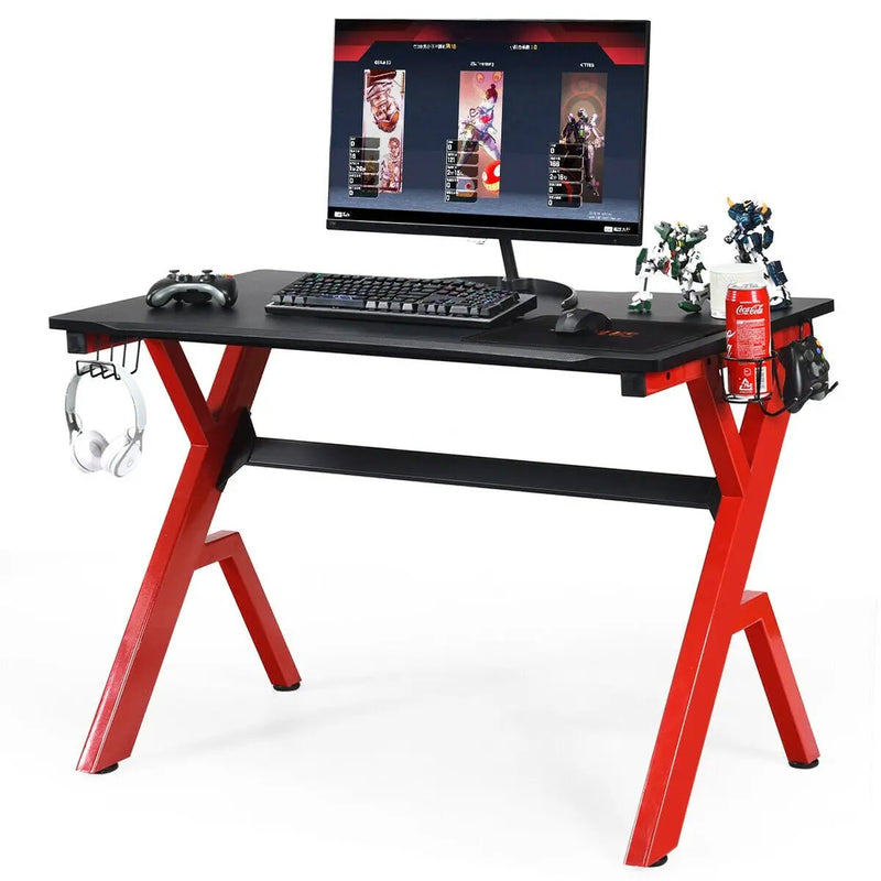 Ergonomic Gaming Desk with Carbon Fiber Surface and R-Shape Steel Frame by DirectDeals