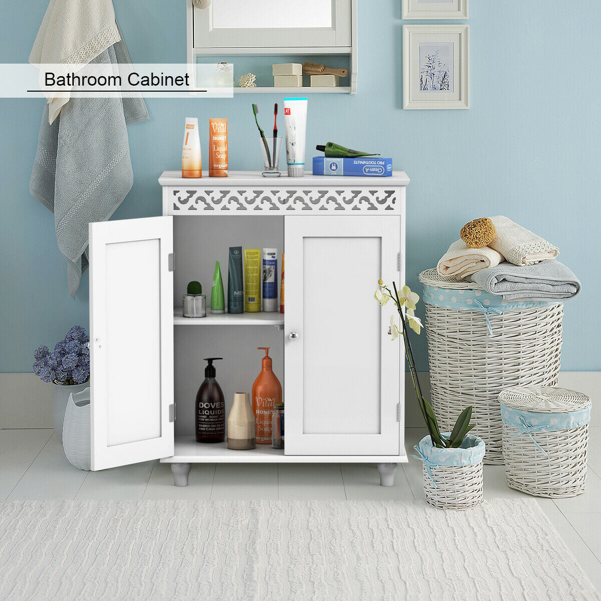 White Wooden 2-Door Storage Cabinet Cupboard by DirectDeals