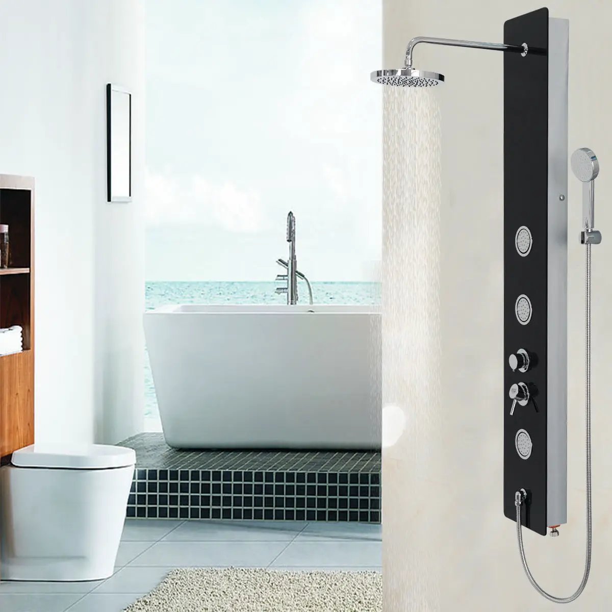 59 Inch Tempered Glass Shower Panel with Hand Shower by DirectDeals