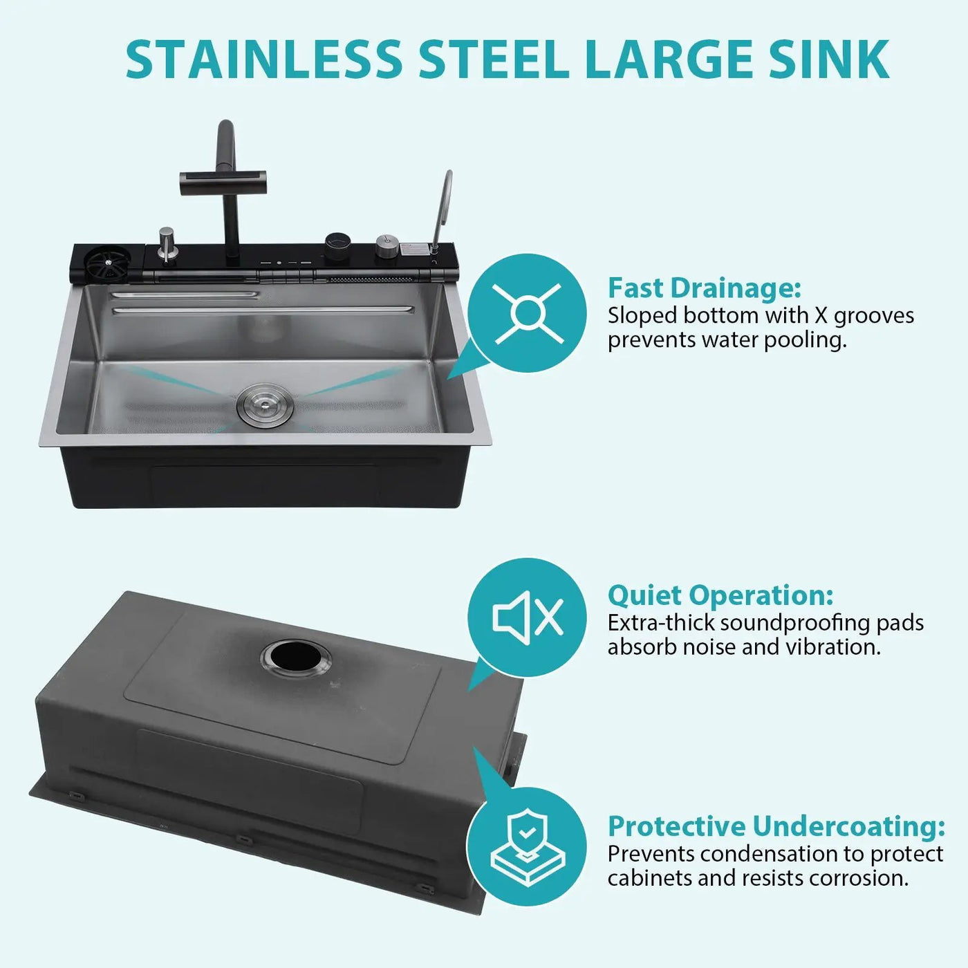30" Single Bowl Kitchen Sink With Smart LED Faucet by HouseOfZazla
