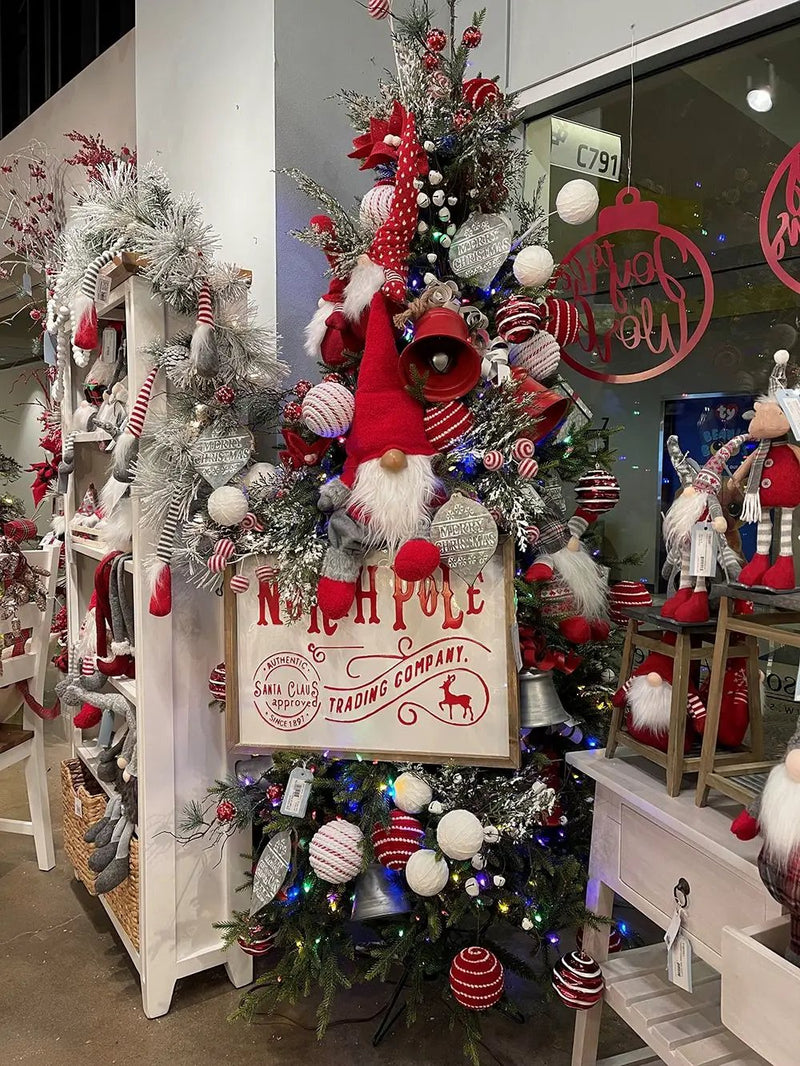 Iron / Wood North Pole Trading Company Wall Sign, For Christmas Holiday Table Wall Decor - White / Red by HouseOfZazla