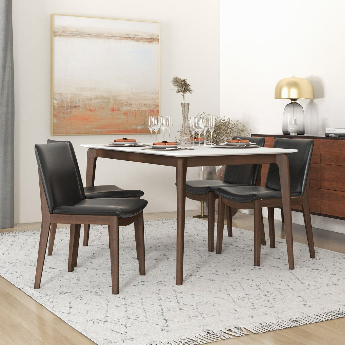 Mid-Century Modern Dining Chair Set of 2 with Solid Wood Frame - Dark Gray or Black, photo 15 of 17
