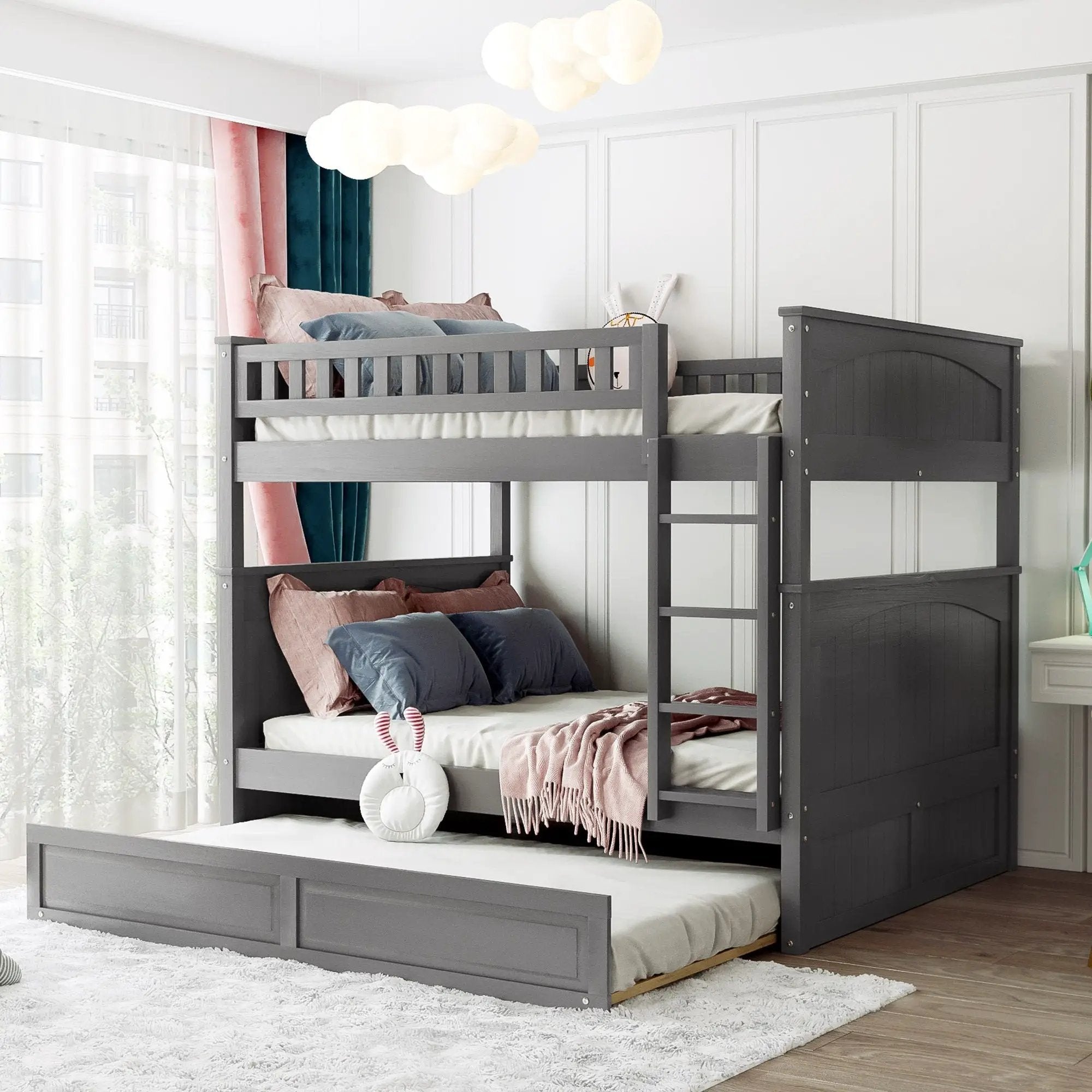 Bunk Bed With Twin Size Trundle, Guardrails by Unique Piece Furniture