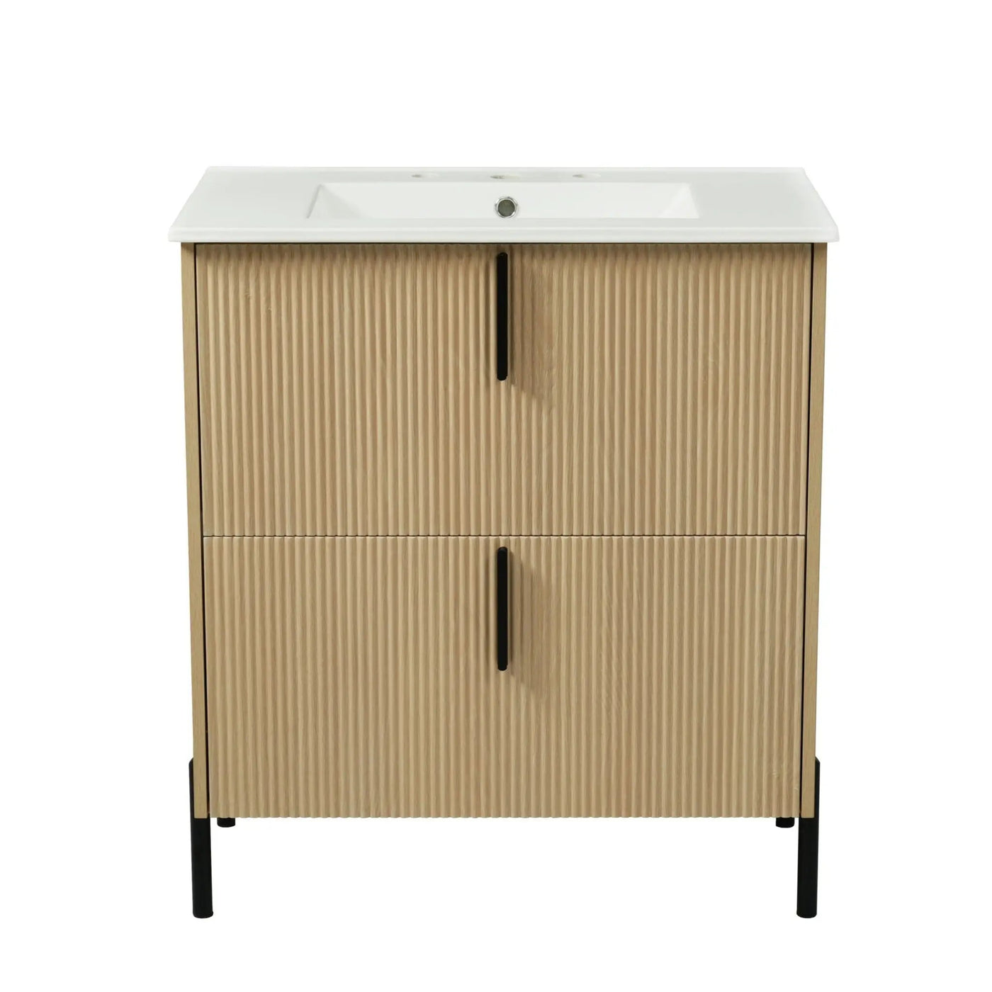 Bathroom Vanity With Ceramic Sink, Fluted Design by HouseOfZazla