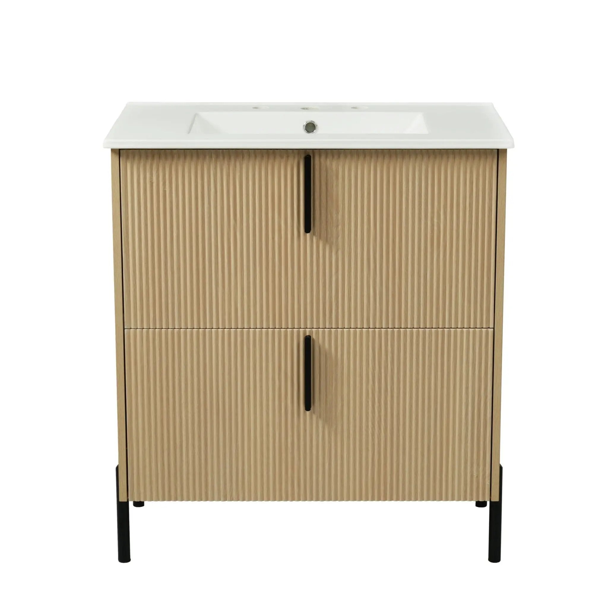 Bathroom Vanity With Ceramic Sink, Fluted Design by HouseOfZazla