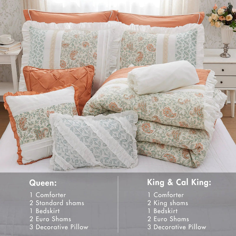 9 Piece Cotton Percale Comforter Set - Coral - King Size by HouseOfZazla