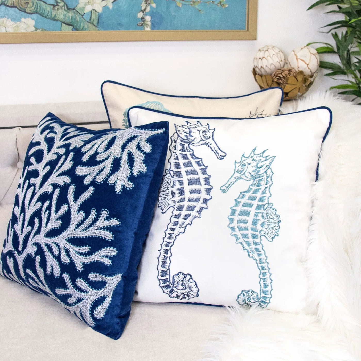 Seahorses Pillow Cover With Matching Back by HouseOfZazla
