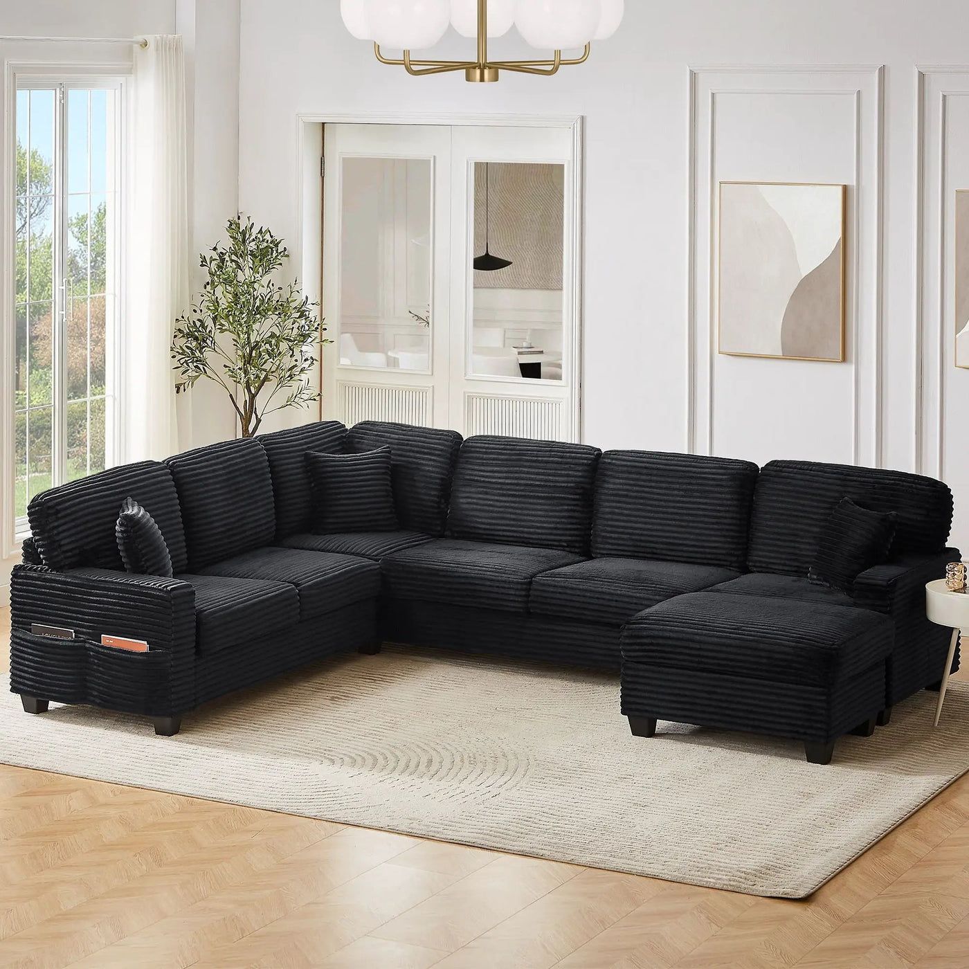 Upholstered U-Shaped Sectional Sofa With Movable Ottoman And Side Storage Pockets by Unique Piece Furniture
