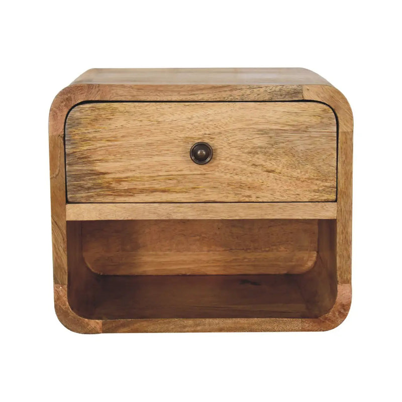 Solid Wood Mini Oak-ish Floating Open Bedside, 1-Drawer by HouseOfZazla