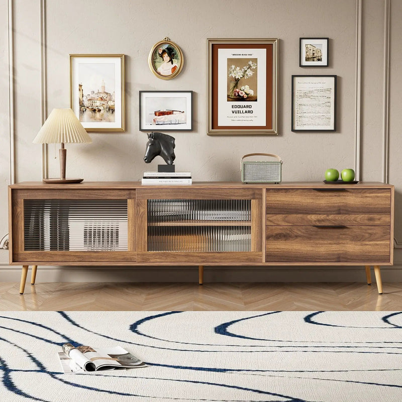 TV Stand, Media Console With 2 Doors, 2 Drawers & Storage Cabinet - Walnut by Unique Piece Furniture