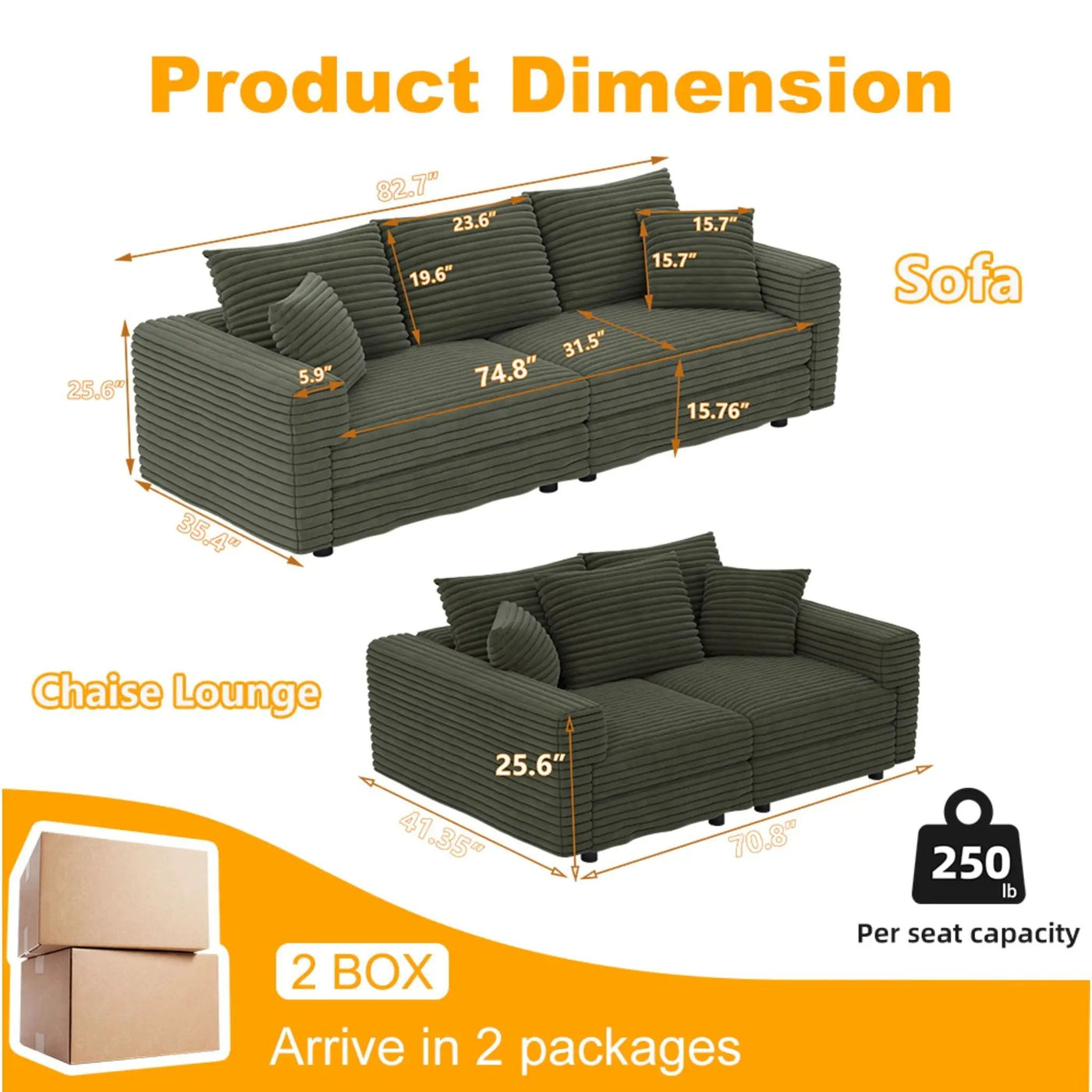 4 Seat Modern Comfy Upholstered Sofa Cloud Couch by HouseOfZazla