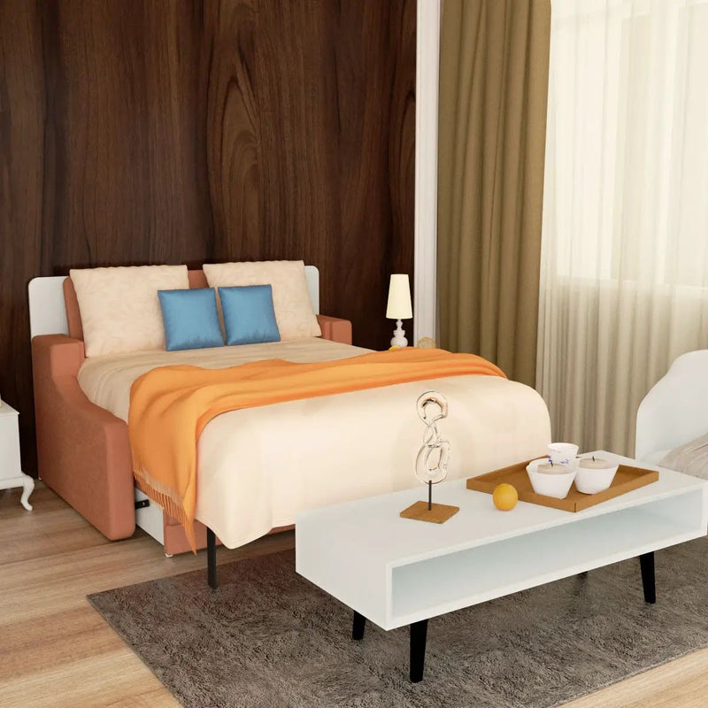 Morden Deisgn Vertical Murphy Bed With Sofa For Bedroom Or Guestroom White Wall Bed Space Saving Hidden Bed With New Style Gas Struts - Orange by Unique Piece Furniture