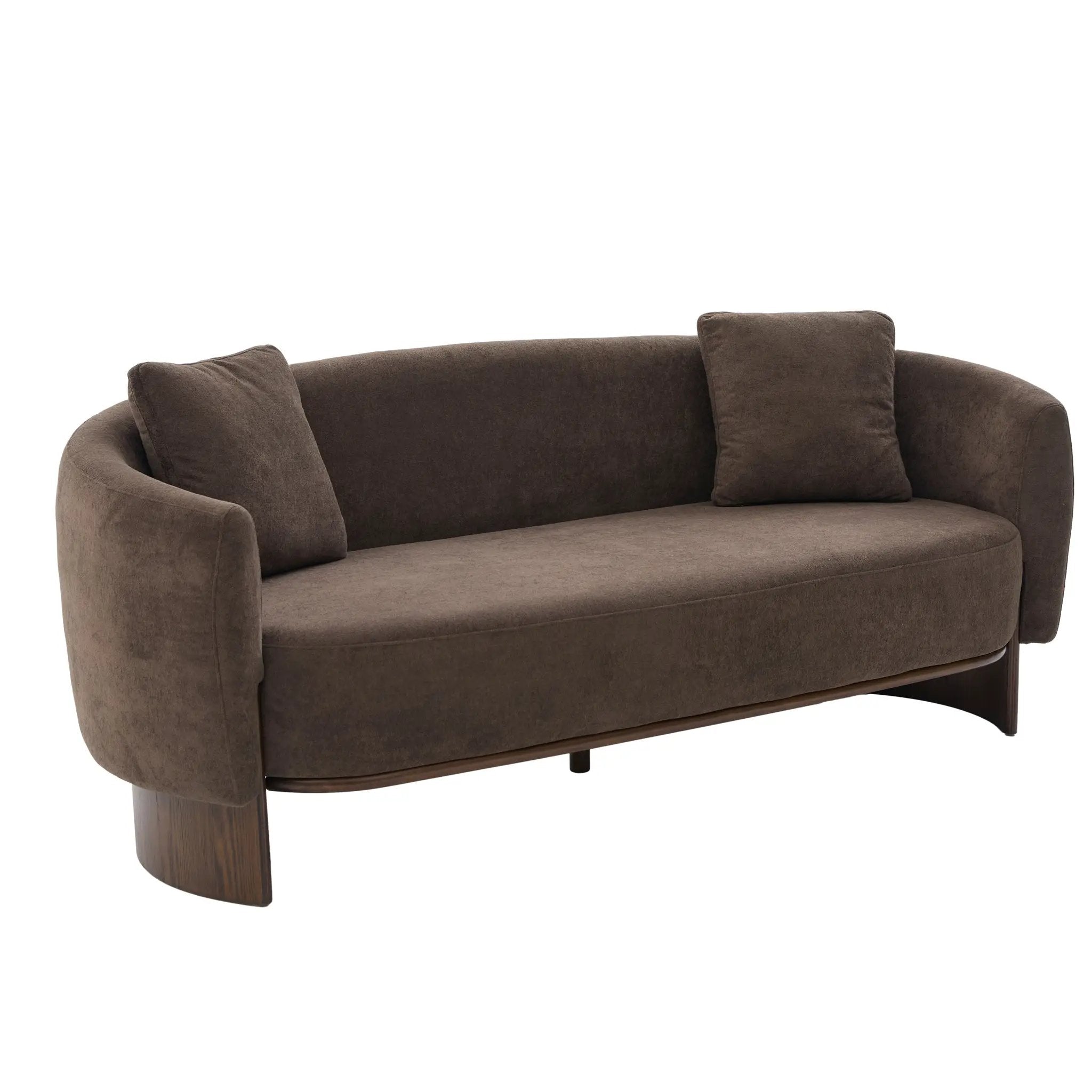 81 In. Curved Velvet Sofa With Wooden Base by HouseOfZazla