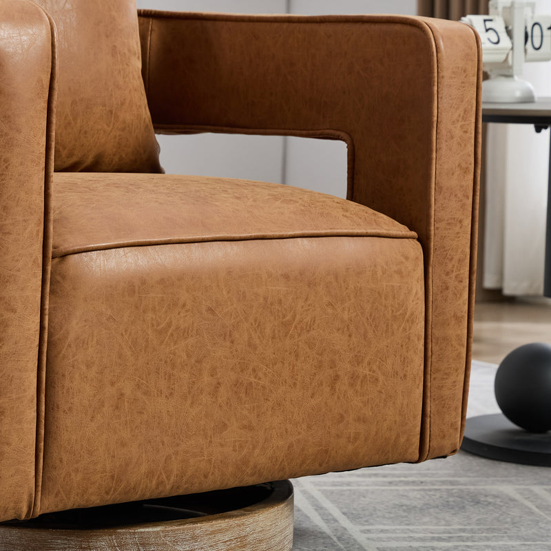 28.9"W Swivel Accent Open Back Barrel Chair in Brown PU by HouseOfZazla