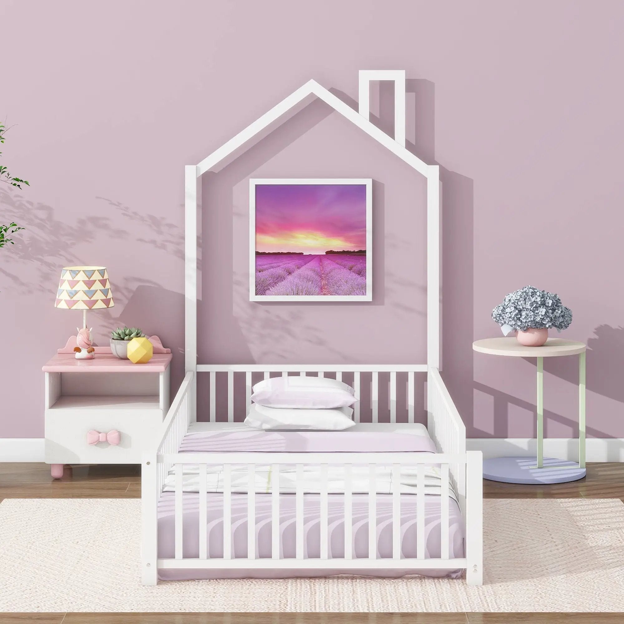 Metal House Platform Bed With Guardrail And Chimney by HouseOfZazla