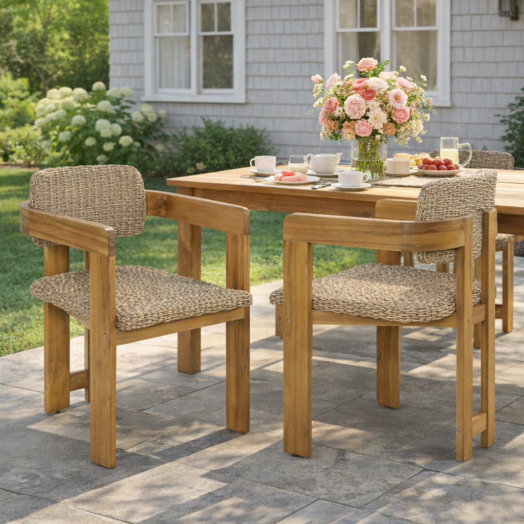 Outdoor Acacia Wood Dining Chair Set of 2, photo 2 of 10
