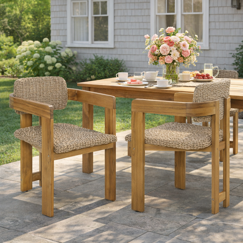 Outdoor Acacia Wood Dining Chair Set of 2, photo 2 of 10