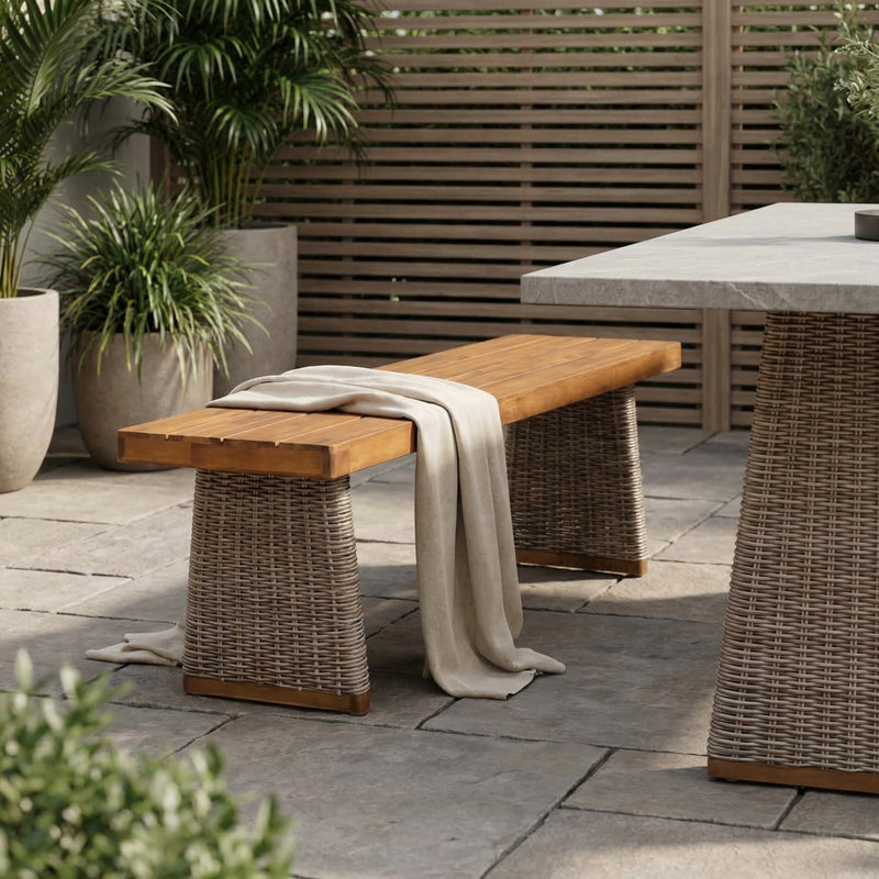 Outdoor 1pcs Acacia Wood Bench, Teak Finish by HouseOfZazla