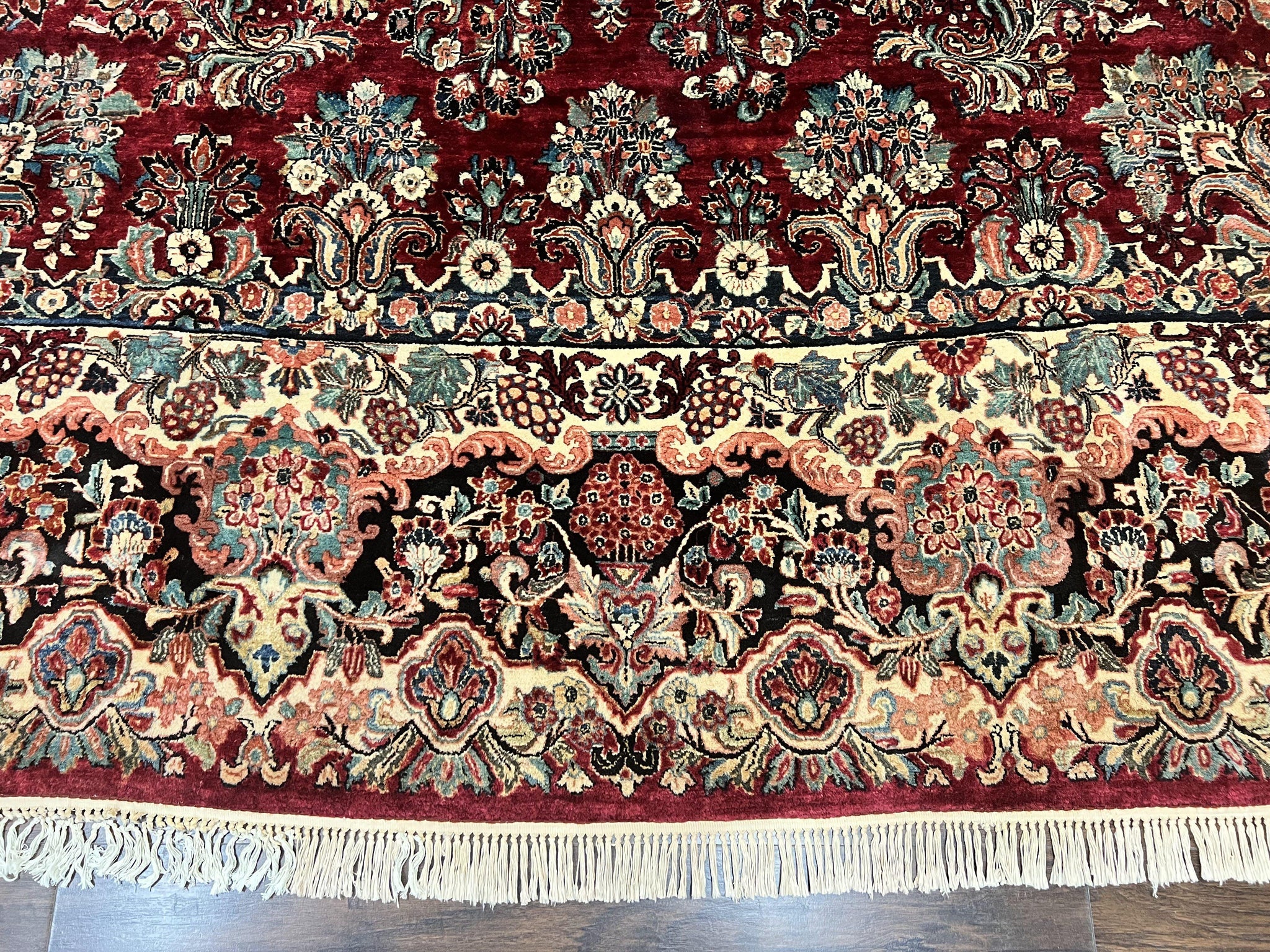 Persian Sarouk Rug 12x17, Wool Hand Knotted Antique Carpet, Dark Red, Traditional Floral Oriental Rug, 12 x 17 Extra Large Handmade Rug by Jewel Rugs