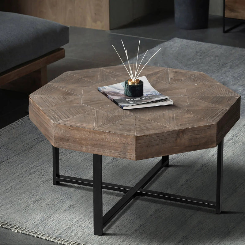 Wood Octagonal Vintage Patchwork Coffee Table by HouseOfZazla