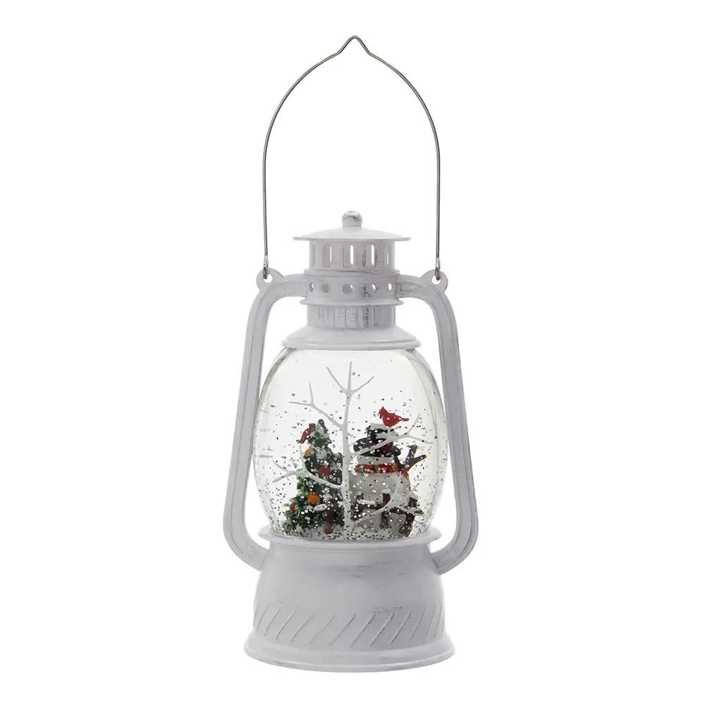 Christmas Plastic / Resin Lantern With Snowman & Tree LED / Water Spinning / 6 Hours Timer, 3*AA Batteries Required - White / Multi by Unique Piece Furniture