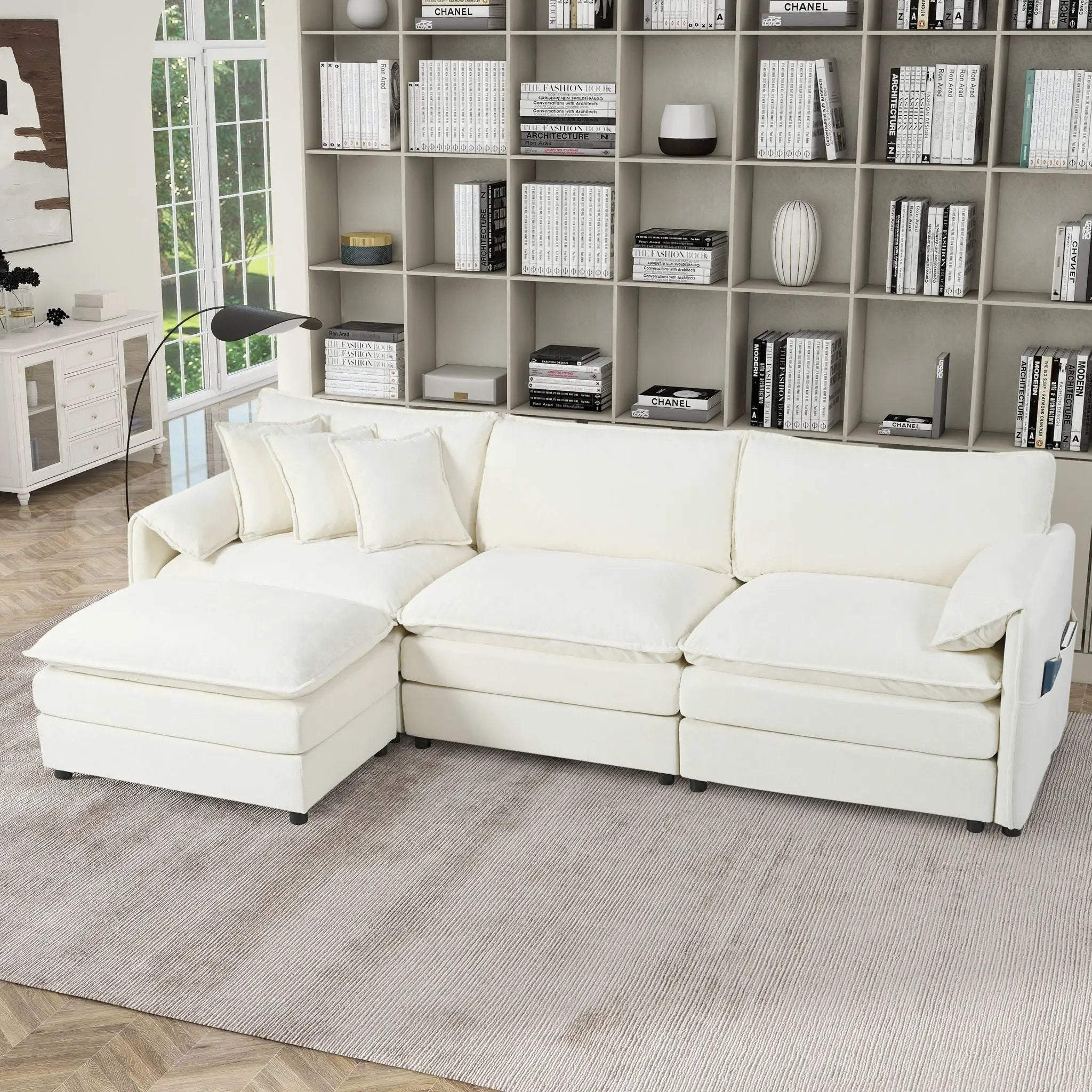 Modern Comfy Deep Seat Modular Sectional Sofa Cloud Couch With Ottoman by Unique Piece Furniture
