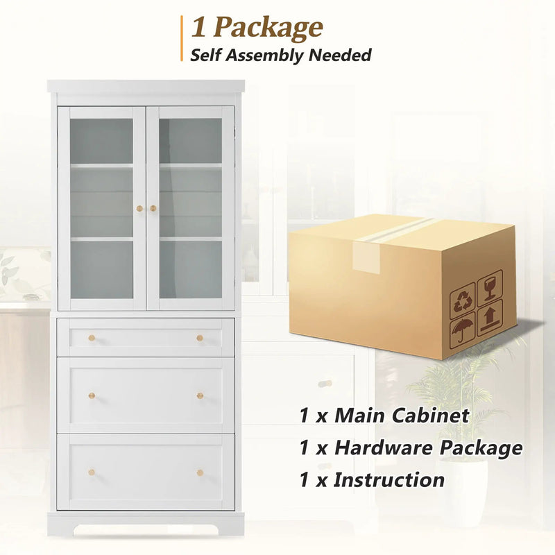 Freestanding Tall Bathroom Cabinet With Adjustable Shelves, Drawers, Soft Close Glass Doors by HouseOfZazla
