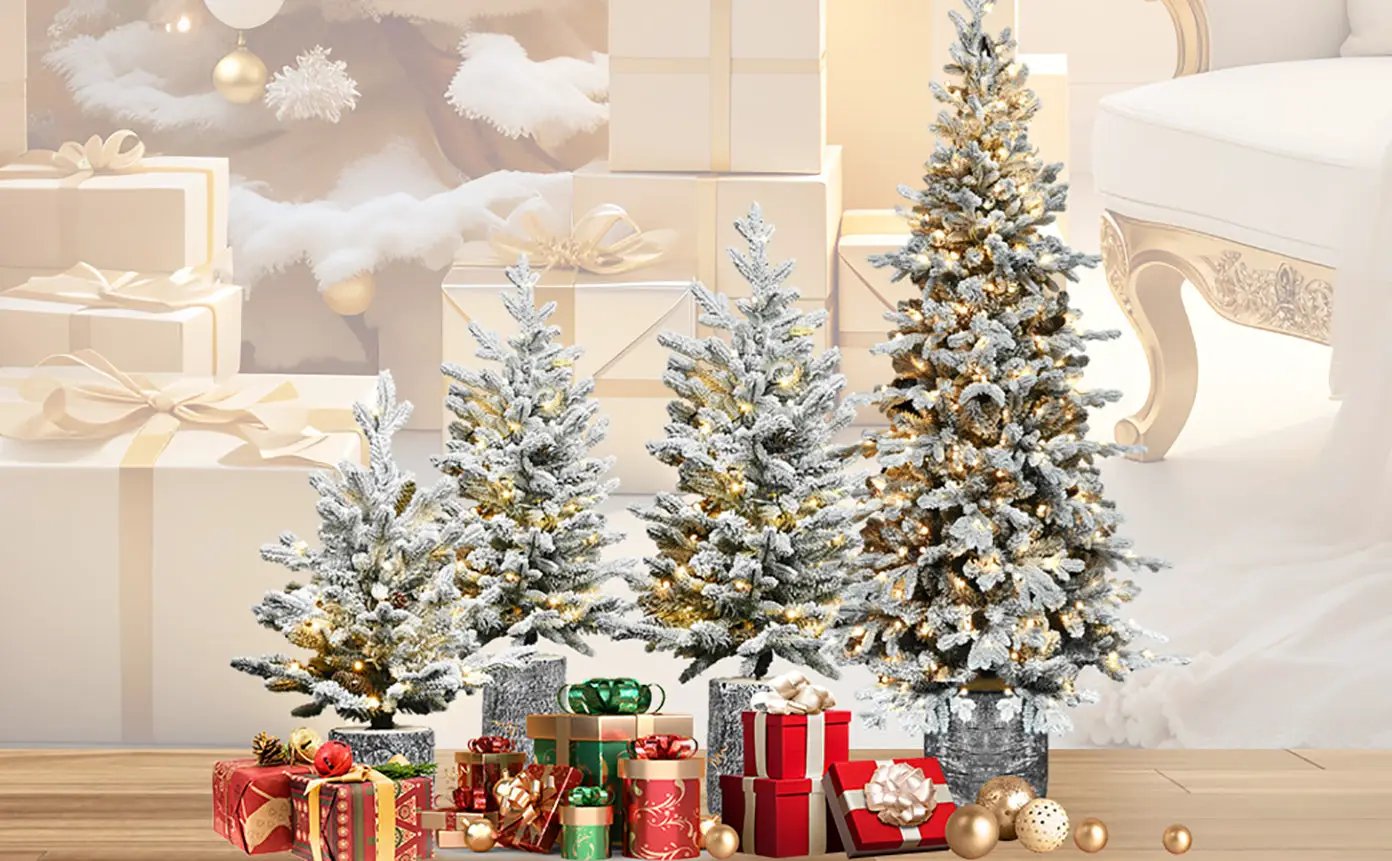 4.5FT Flocked Christmas Tree with Pot Base and LED Lights by HouseOfZazla